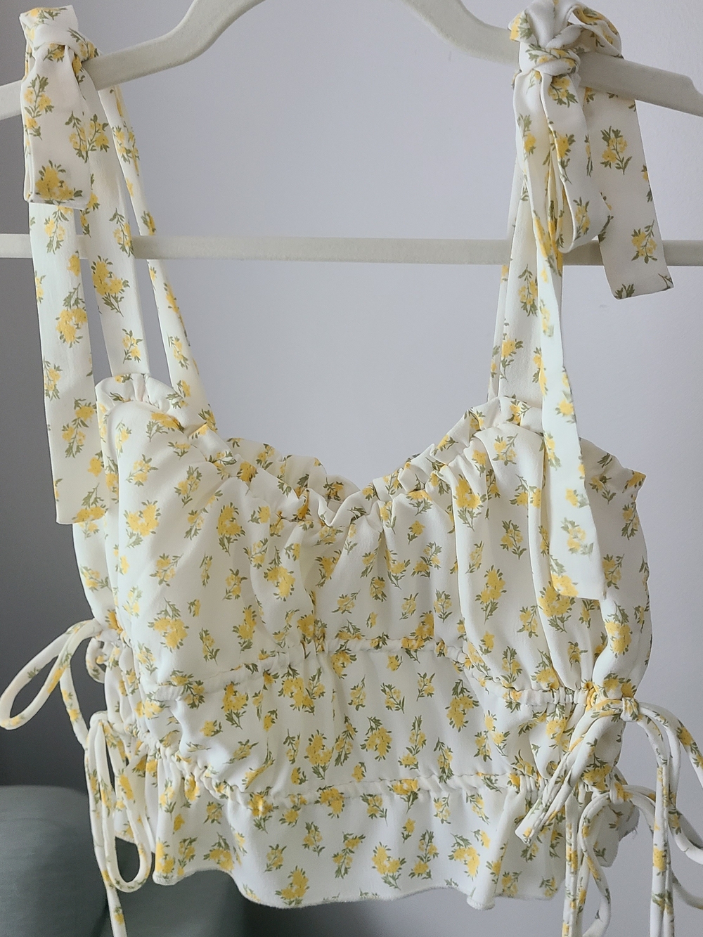 Kirious Yellow Floral Tie-Shoulder Crop Top